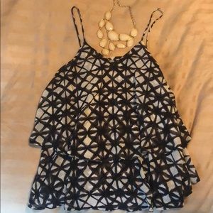 Black and White spaghetti strap tier top